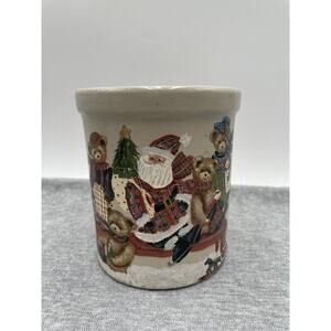 Roseville Pottery Christmas Hand painted Santa 1 Qt Crock Tall Robinson Ransbot